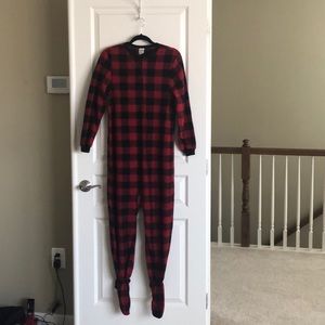Buffalo plaid footie pajamas, youth XL 14-16 EUC